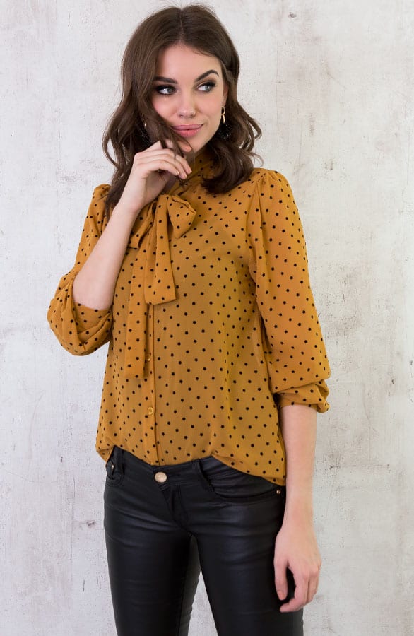 Sterrenprint Velours Blouse Oker – shoparchief, foto 7