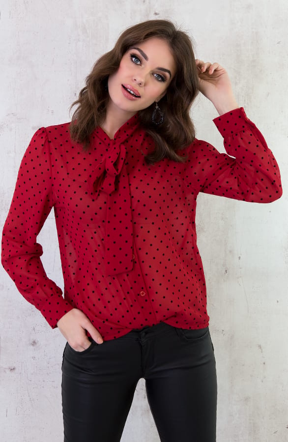 Sterrenprint Velours Blouse Rood – shoparchief, foto 5