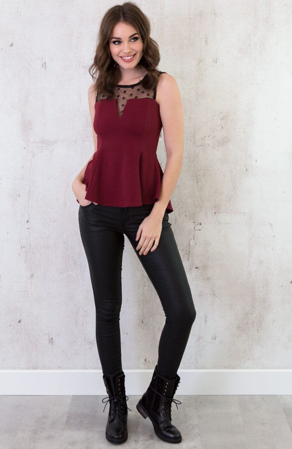 Polkadot Peplum Top Bordeaux – shoparchief, foto 6
