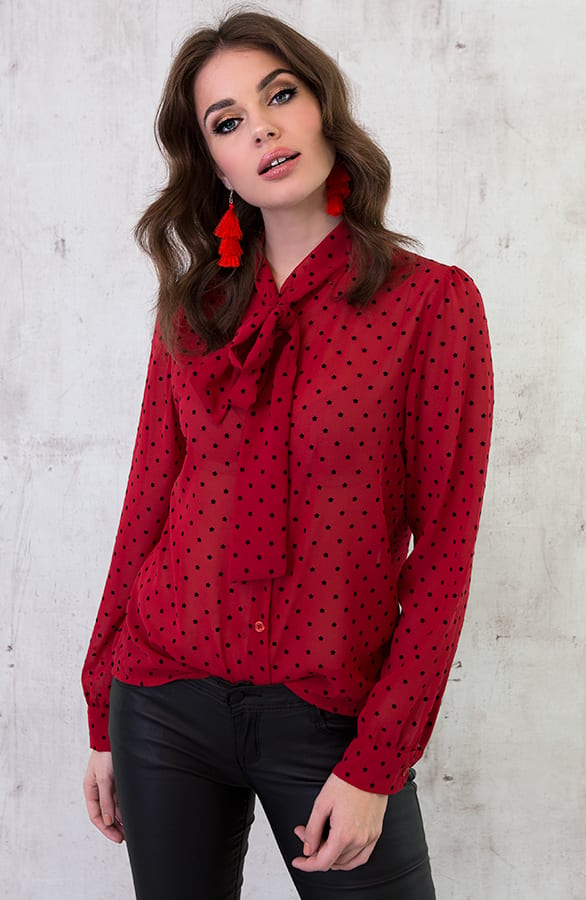Sterrenprint Velours Blouse Rood – shoparchief, foto 2