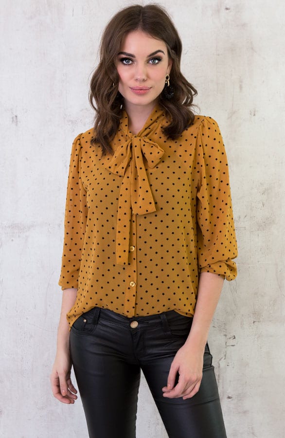 Sterrenprint Velours Blouse Oker – shoparchief, foto 5