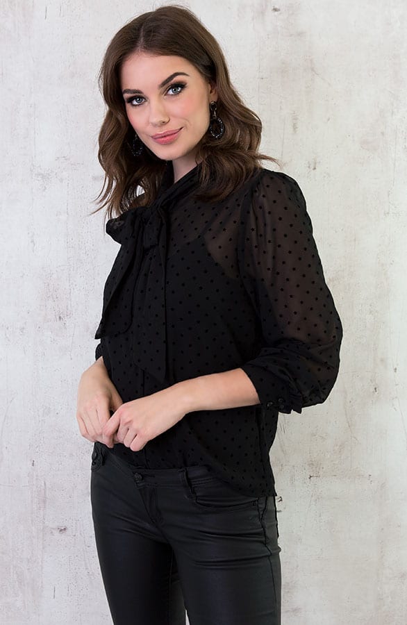Sterrenprint Velours Blouse Zwart – shoparchief, foto 5