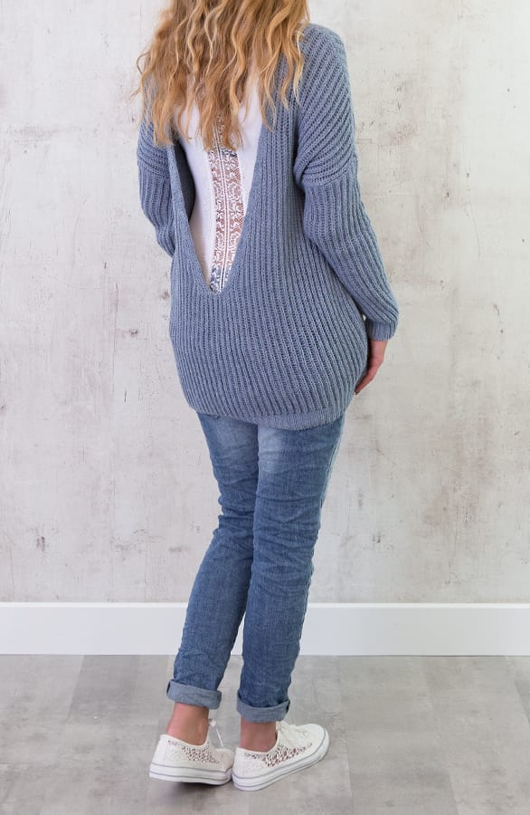 Low Back Sweater Jeans Blauw – shoparchief, foto 3