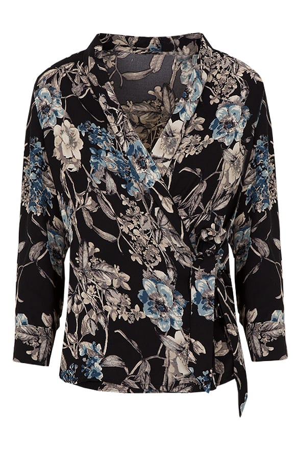 Bloemen Overslag Blouse Zwart – shoparchief, foto 1