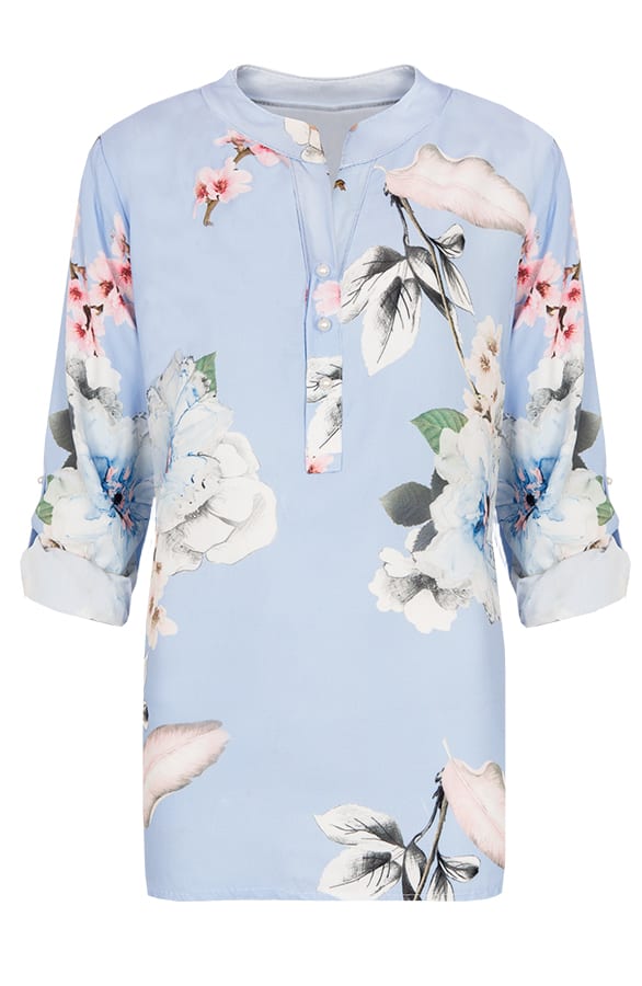 Bloemen Parel Blouse Babyblauw – shoparchief, foto 1