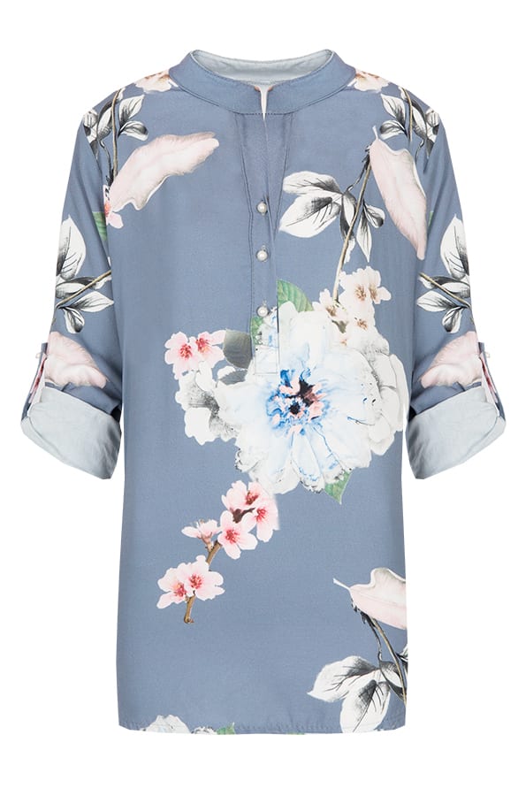 Bloemen Parel Blouse Jeansblauw – shoparchief, foto 1