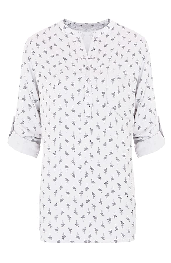 Flamingo Print Blouse Creme – shoparchief, foto 1