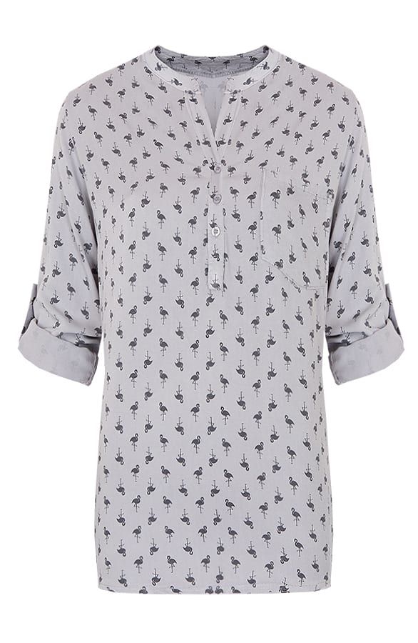 Flamingo Print Blouse Grijs – shoparchief, foto 1