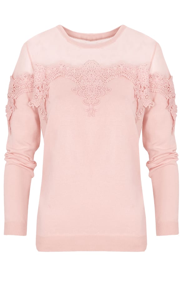 Kanten Mesh Trui Roze – shoparchief, foto 1
