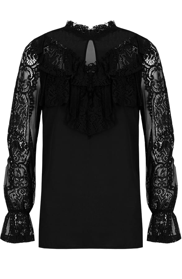 Kanten Ruches Blouse Zwart – shoparchief, foto 1