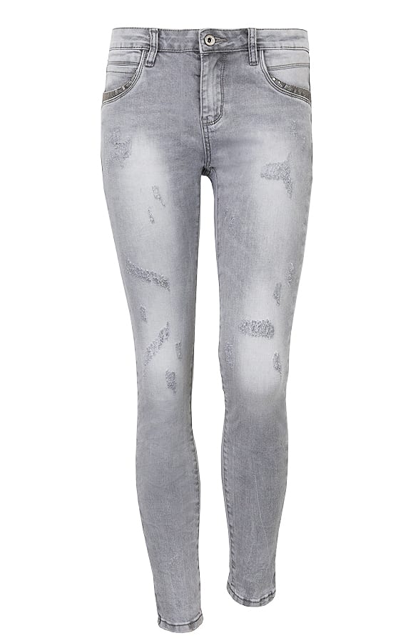 Pailletten Damaged Jeans Grijs – shoparchief, foto 1