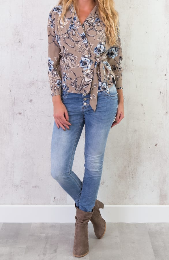 Bloemen Overslag Blouse Taupe – shoparchief, foto 3