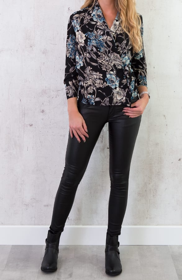 Bloemen Overslag Blouse Zwart – shoparchief, foto 3