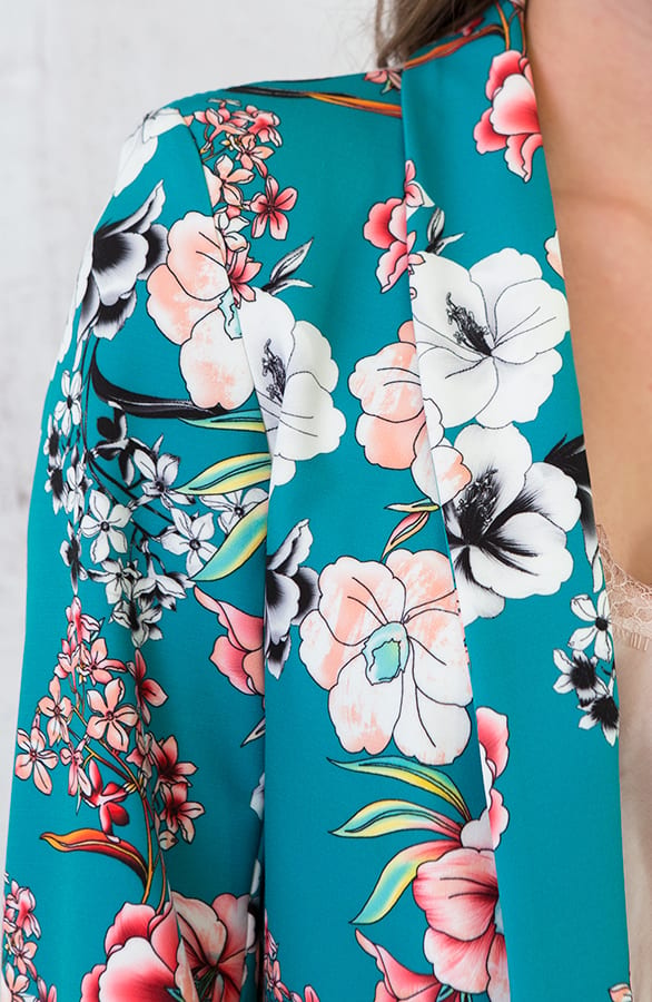 Bloemen Blazer Boyfriend Turquoise – shoparchief, foto 5