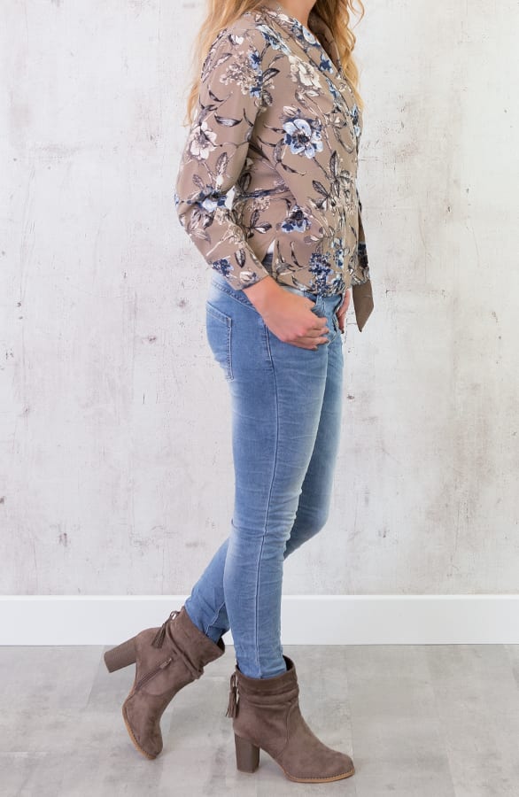 Bloemen Overslag Blouse Taupe – shoparchief, foto 4