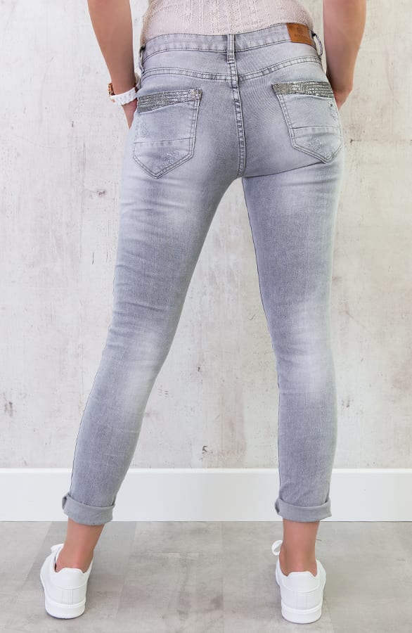 Pailletten Damaged Jeans Grijs – shoparchief, foto 6