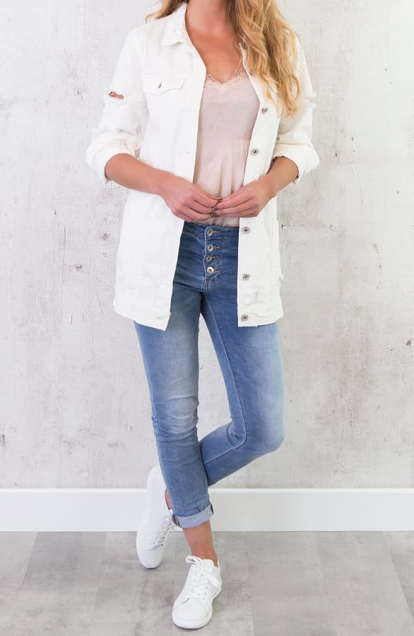 Long Denim Jacket Wit – shoparchief, foto 3