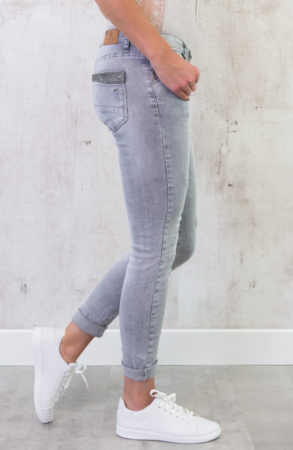 Pailletten Damaged Jeans Grijs – shoparchief, foto 5