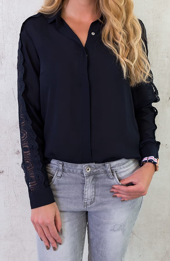 Kanten Blouse Deluxe Marine – shoparchief, foto 2