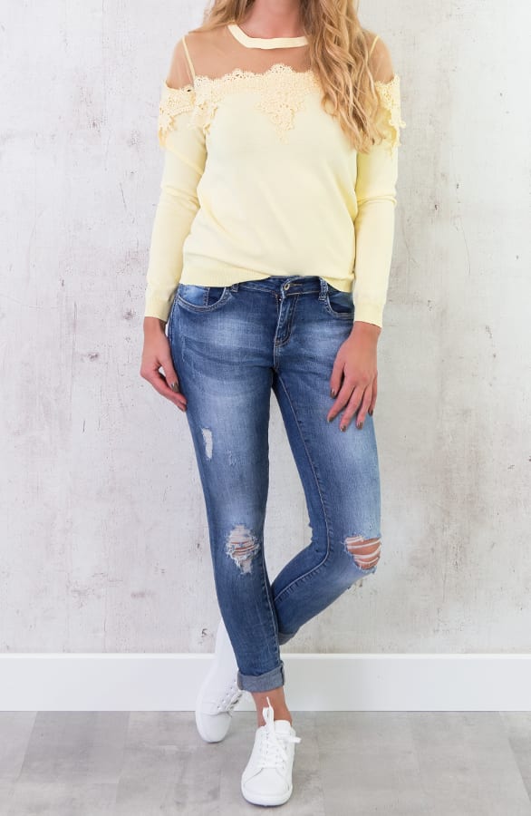 Kanten Mesh Trui Geel – shoparchief, foto 3