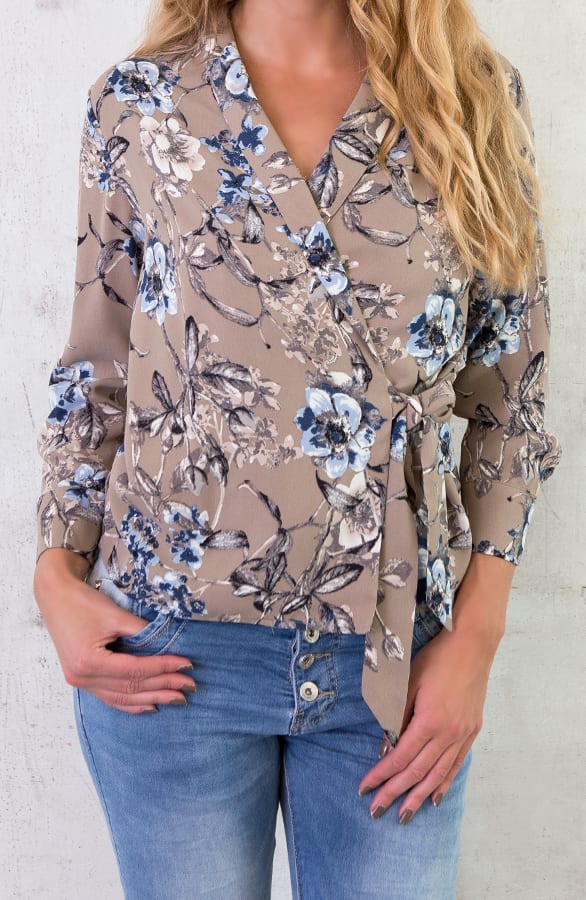 Bloemen Overslag Blouse Taupe – shoparchief, foto 2