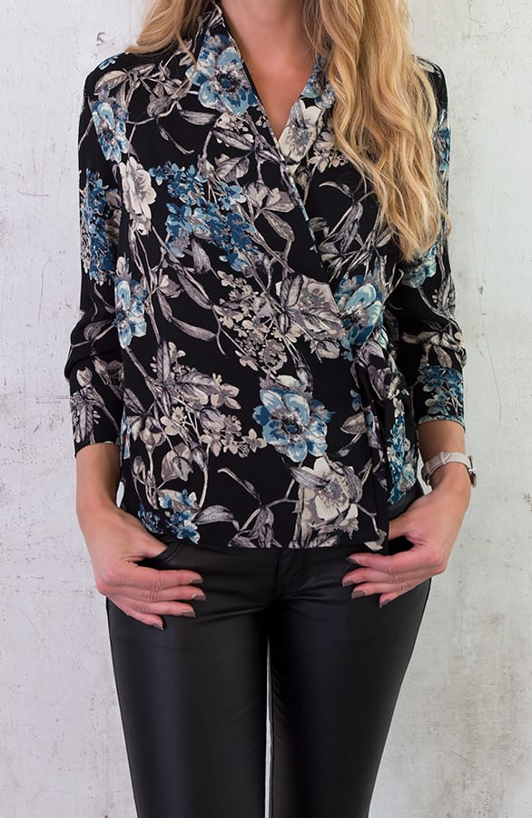 Bloemen Overslag Blouse Zwart – shoparchief, foto 2