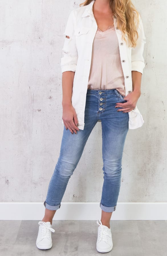 Long Denim Jacket Wit – shoparchief, foto 7