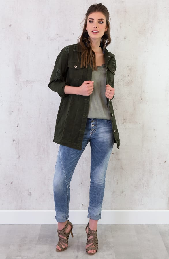 Long Denim Jacket Groen – shoparchief, foto 6