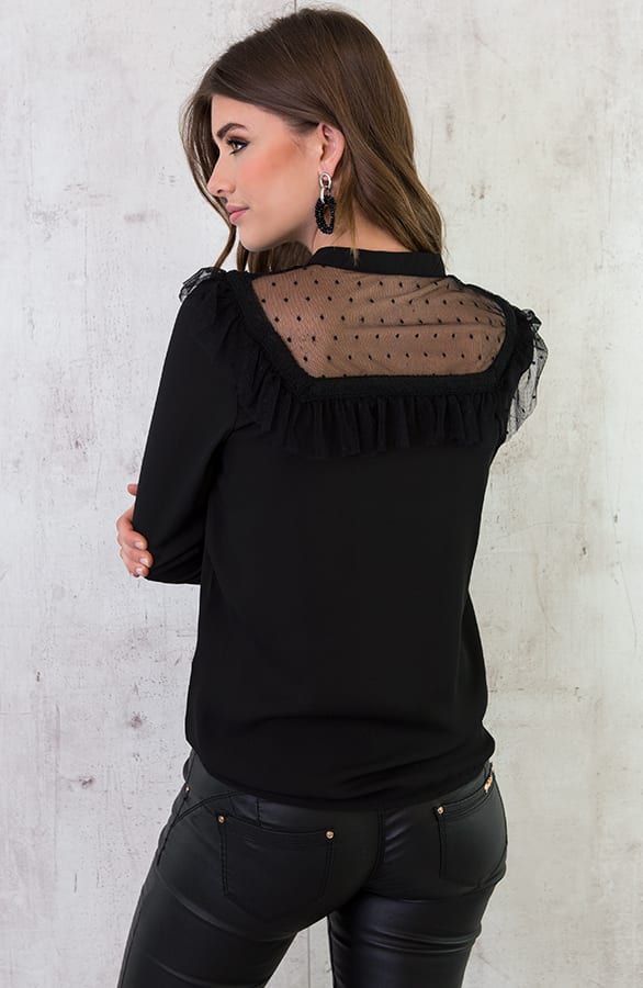 Polka Ruches Blouse Zwart – shoparchief, foto 3