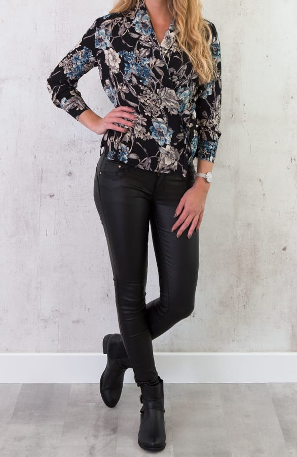 Bloemen Overslag Blouse Zwart – shoparchief, foto 5