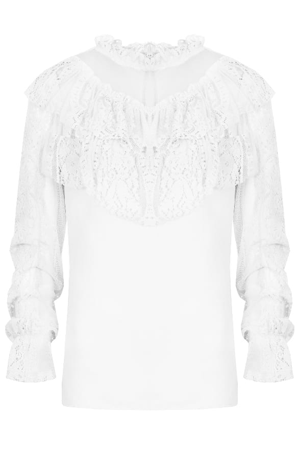 Kanten Ruches Blouse Wit – shoparchief, foto 1