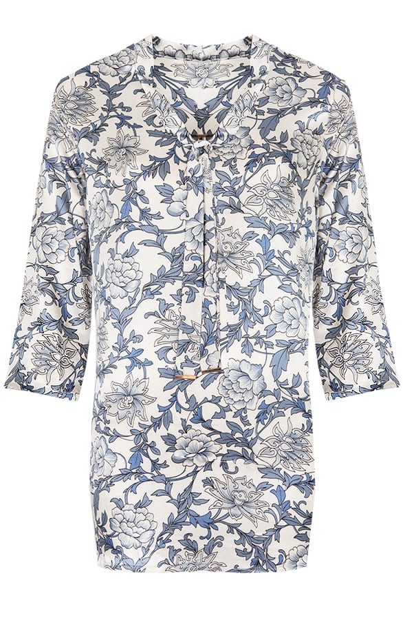 Zijde Print Blouse Blauw – shoparchief, foto 1