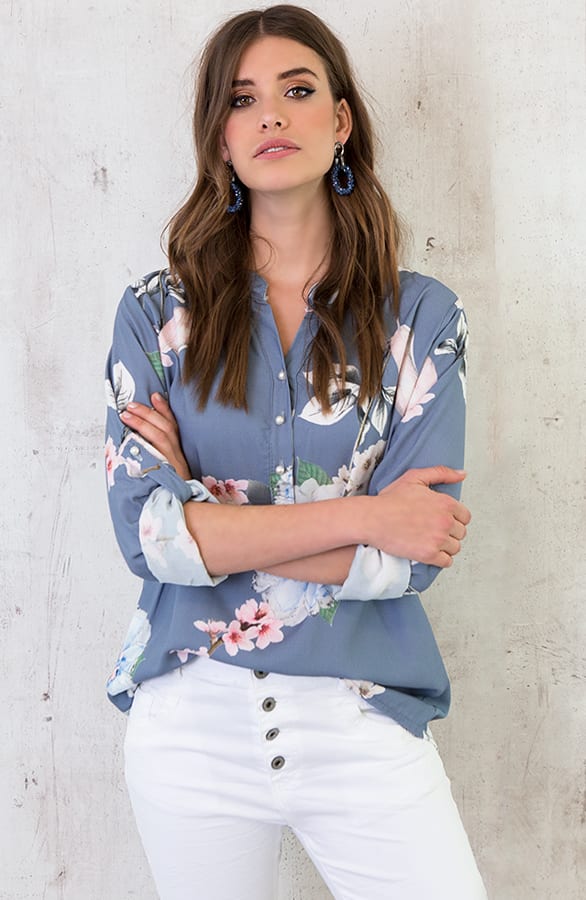 Bloemen Parel Blouse Jeansblauw – shoparchief, foto 4