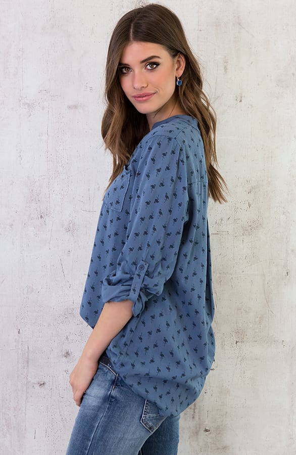 Flamingo Print Blouse Blauw – shoparchief, foto 3