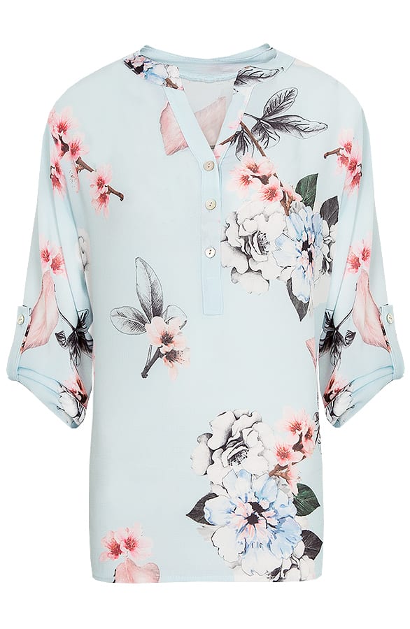 Bloemen Print Blouse Babyblauw – shoparchief, foto 1
