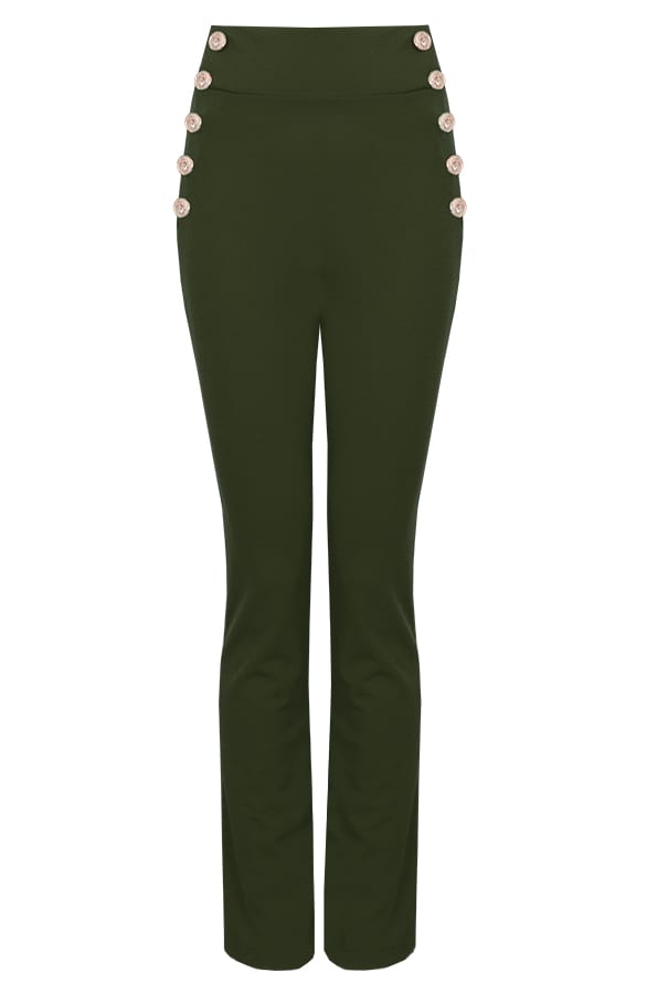 Button Broek High Waisted Groen – shoparchief, foto 1