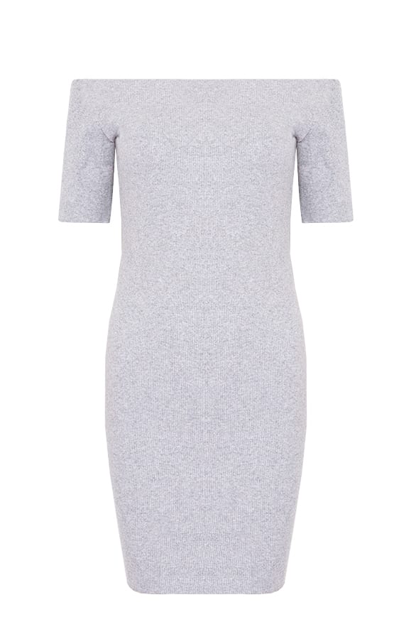 Off Shoulder Rib Jurk Grijs – shoparchief, foto 1