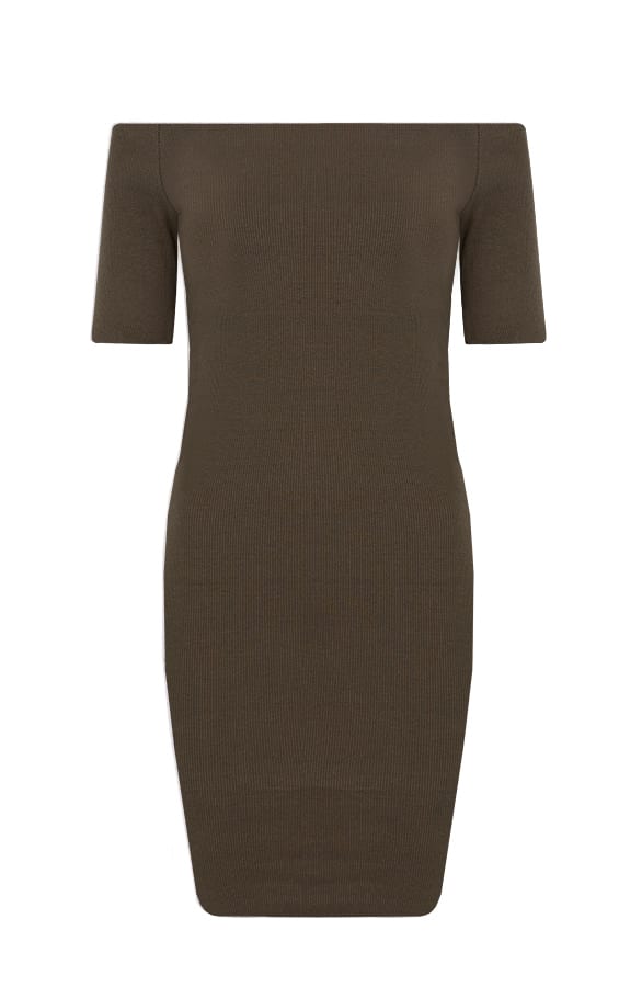 Off Shoulder Rib Jurk Groen – shoparchief, foto 1