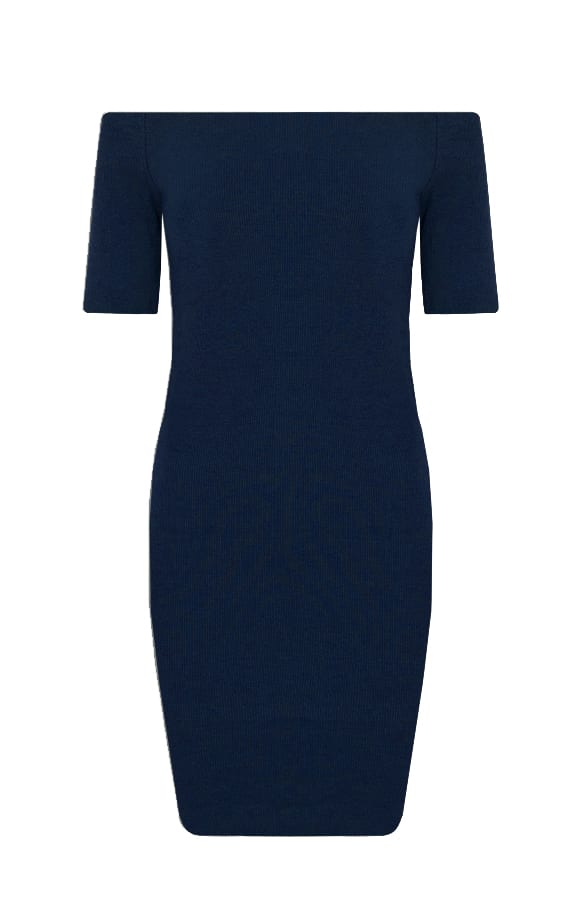 Off Shoulder Rib Jurk Marine – shoparchief, foto 1