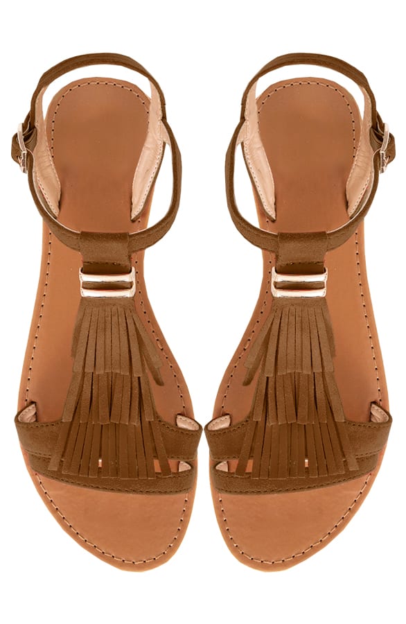Suede Fringe Sandalen Cognac – shoparchief, foto 1