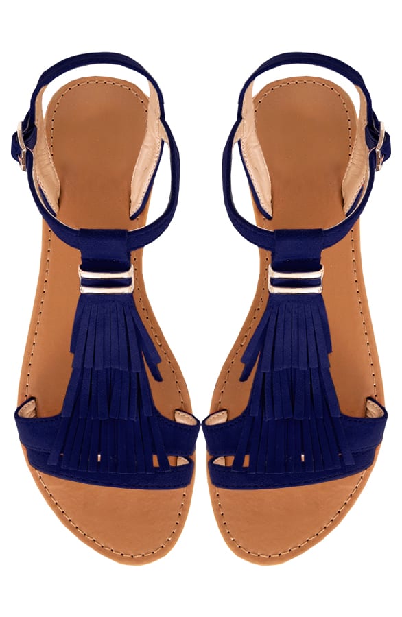 Suede Fringe Sandalen Marine – shoparchief, foto 1