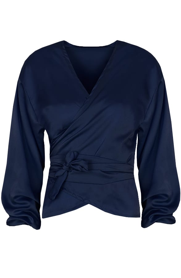 Zijde Overslag Blouse Marine – shoparchief, foto 1
