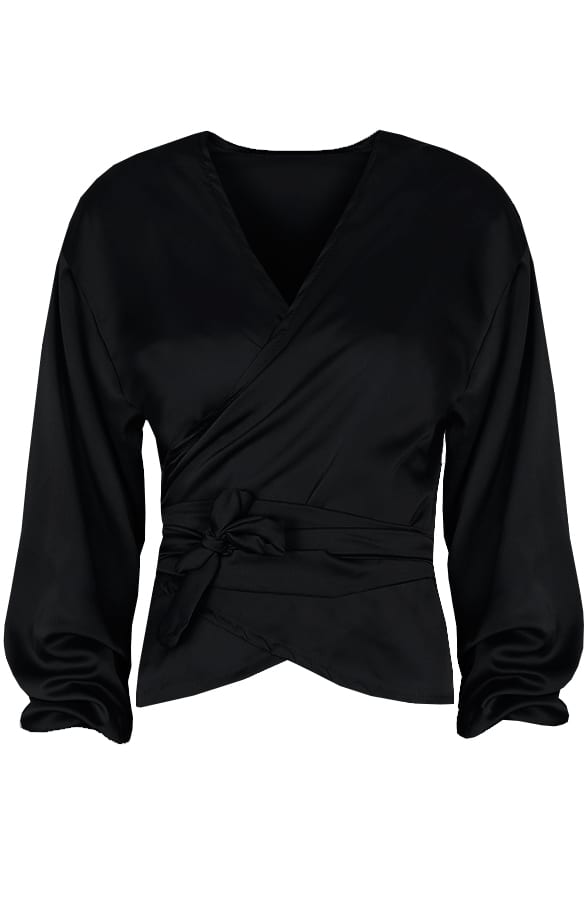 Zijde Overslag Blouse Zwart – shoparchief, foto 1