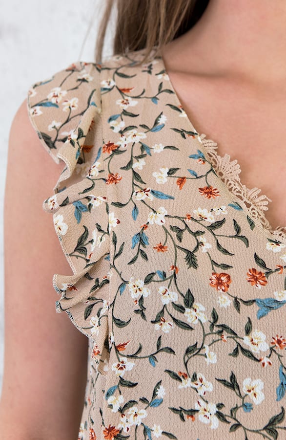 Bloemen Top Ruches Taupe – shoparchief, foto 6