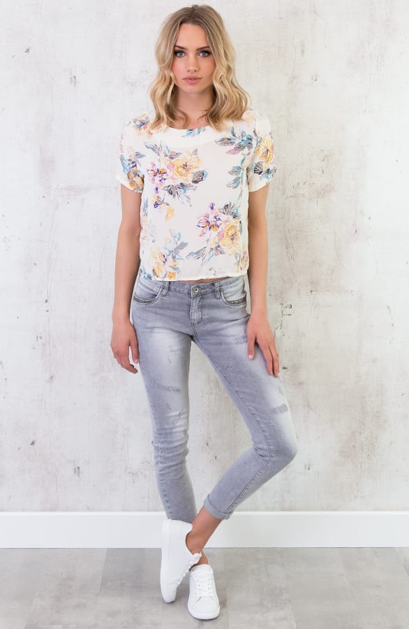Bloemen Top Knoopjes Offwhite – shoparchief, foto 3