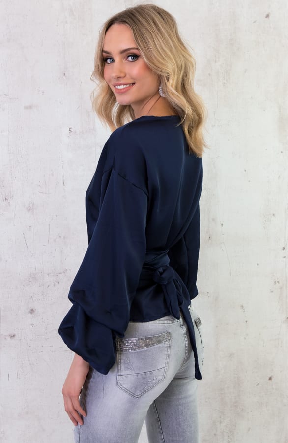 Zijde Overslag Blouse Marine – shoparchief, foto 5