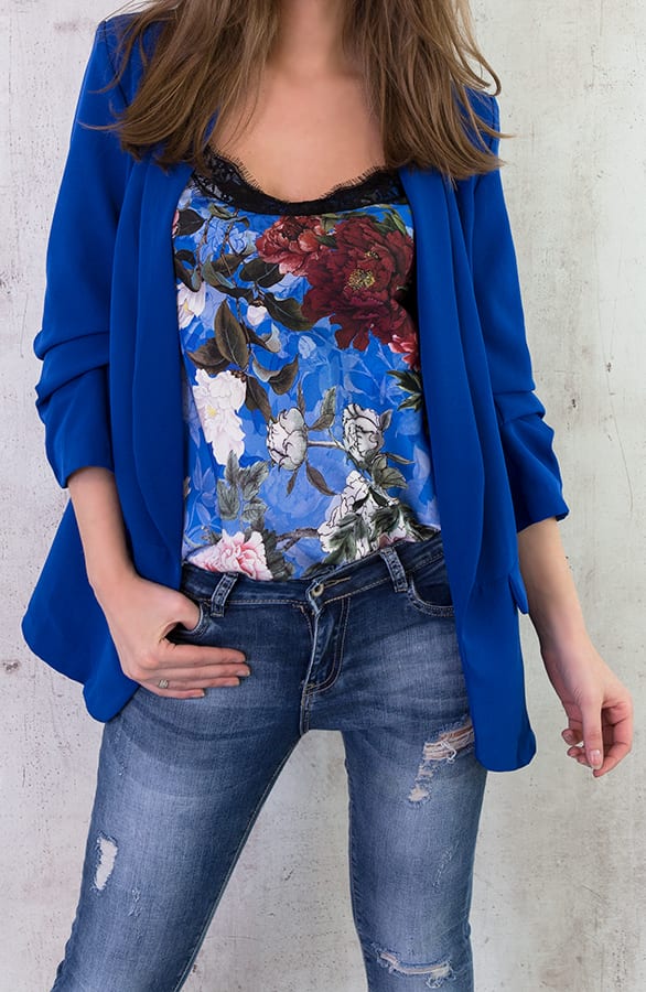 Bloemen Top Met Kant Kobalt – shoparchief, foto 2
