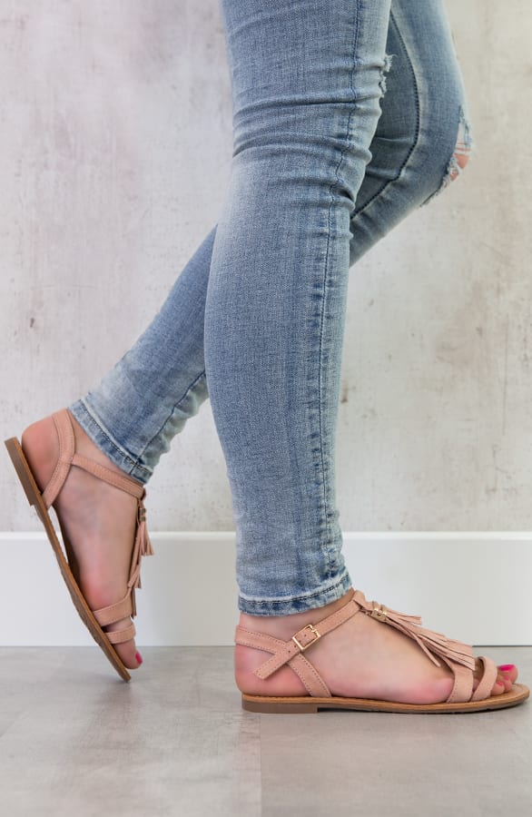 Suede Fringe Sandalen Roze – shoparchief, foto 3