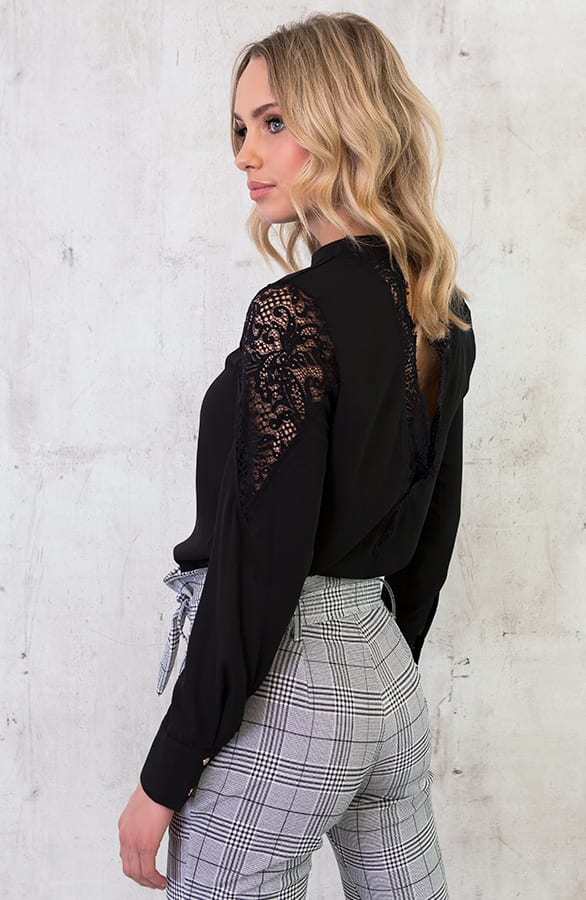 Kanten Rug Blouse Zwart – shoparchief, foto 3