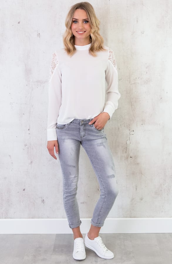 Kanten Rug Blouse Wit – shoparchief, foto 3